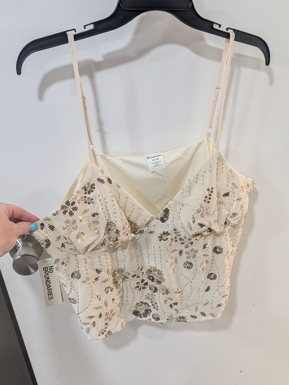No Boundaries Cream Sequin & Bead Embellished Cami